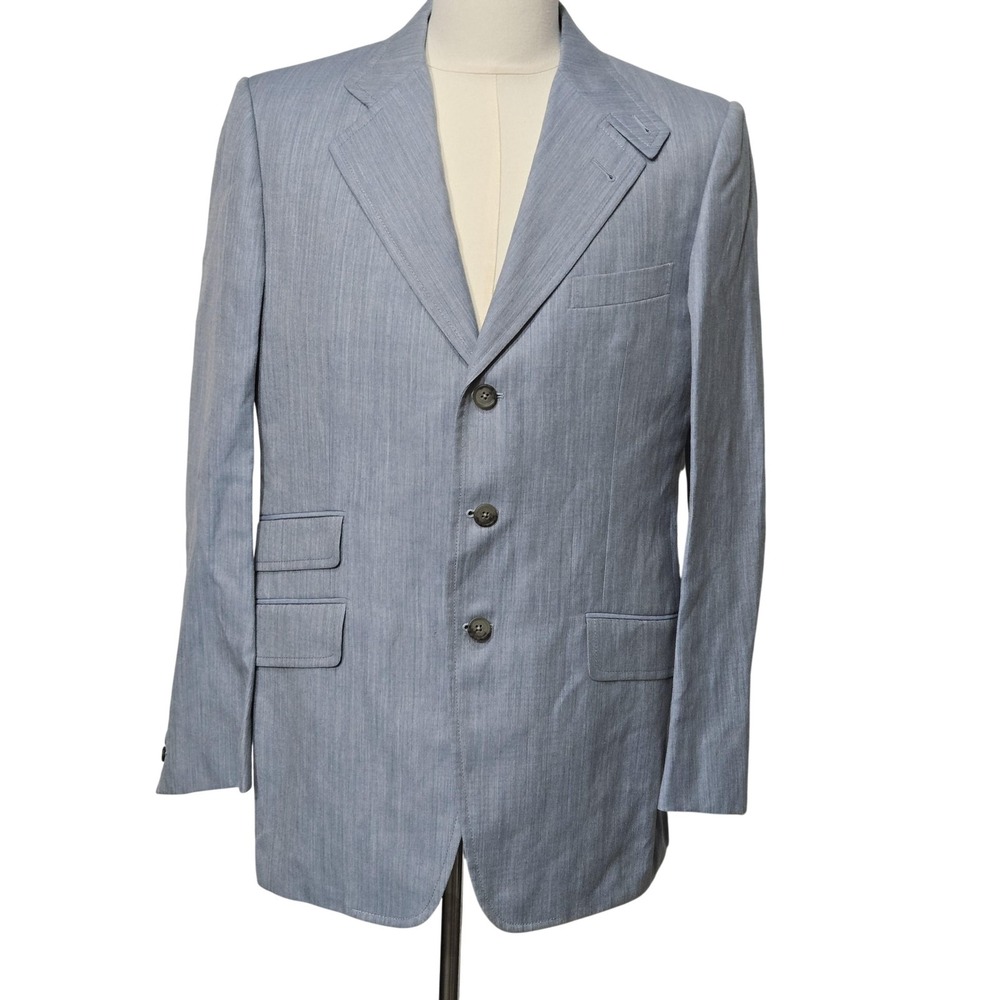 Dunhill Suit Jacket Mens 42R Blue Wool Linen Herringbone‎ Blazer Made In Italy